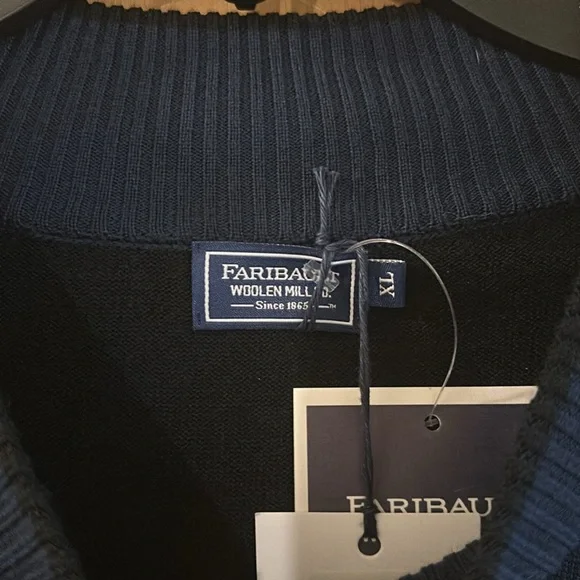 Fairbault Woolen Mill Co Wool Ribbed Quarter Zip Sweater New Navy Blue Size XL